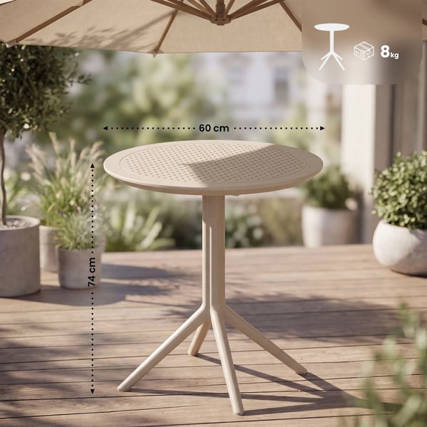 Sky Runt Fällbart Bistrobord - UV- & Väderbeständig Plast, Taupe, 60 cm Diameter