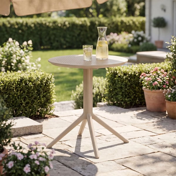 Sky Runt Fällbart Bistrobord - UV- & Väderbeständig Plast, Taupe, 60 cm Diameter