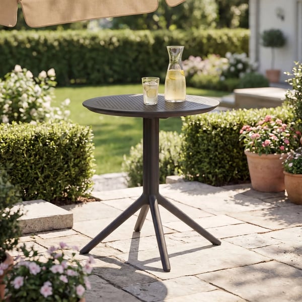 Sky Runt Fällbart Bord - Svart Plast, 60 cm Diameter, Väderbeständigt, Platsbesparande för Inomhus-/Utomhusbruk