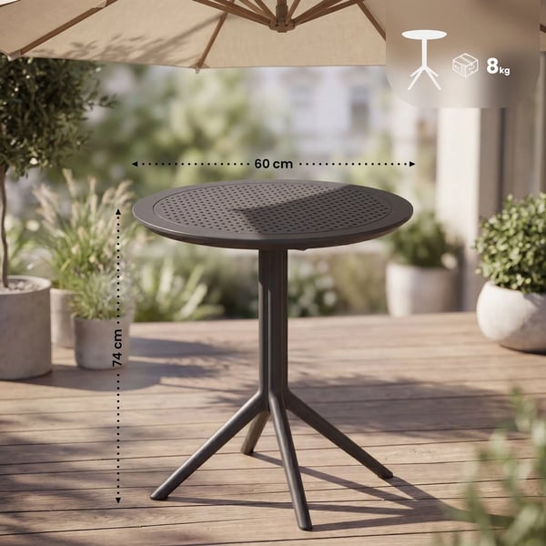 Sky Runt Fällbart Bord - Svart Plast, 60 cm Diameter, Väderbeständigt, Platsbesparande för Inomhus-/Utomhusbruk