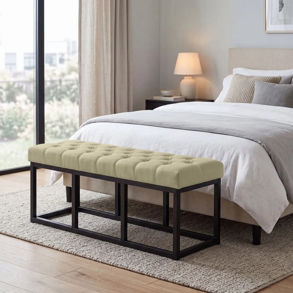 Amun Taupe Tyg Soffbänk med Matt Svart Metallram, 120 cm Bredd