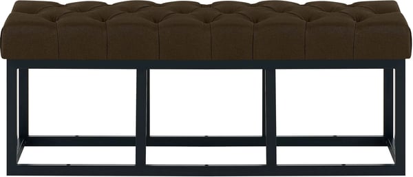Amun Brun Faux Läderbänk med Matt Svart Metallram - B120cm