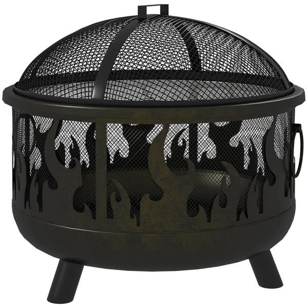 2-i-1 bålfad, ildkurv med gnistfang & grillrist, til havegrill, metal, sort, Ø61x55 cm