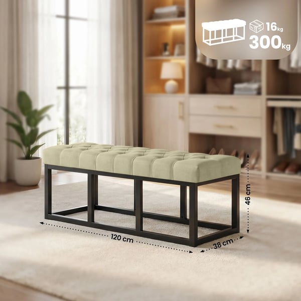 Amun Taupe Tyg Soffbänk med Matt Svart Metallram, 120 cm Bredd