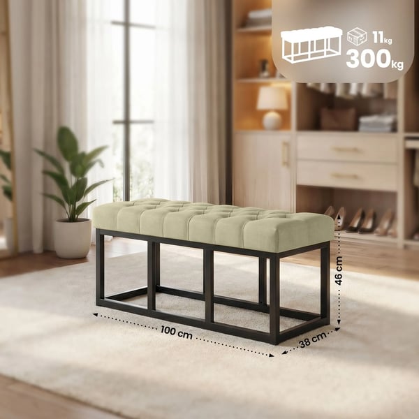 Amun Taupe Tyg Bänk med Matt Svart Metallställ - 100cm Bredd
