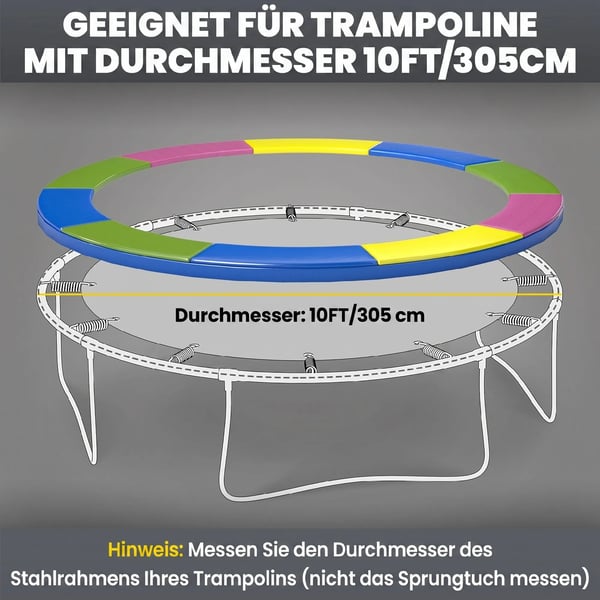 trampoliinin reunapehmuste Ø305 cm - UV-suojattu, säänkestävä, monivärinen (sininen, keltainen, vihreä)