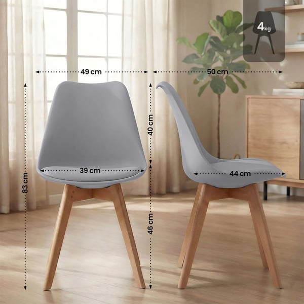 Set med 4 Linares grå matstolar i konstläder med träben