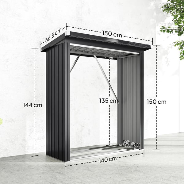 Vedförvaring Vedskydd Mörkrgrå Stål 150x66.5x150 cm