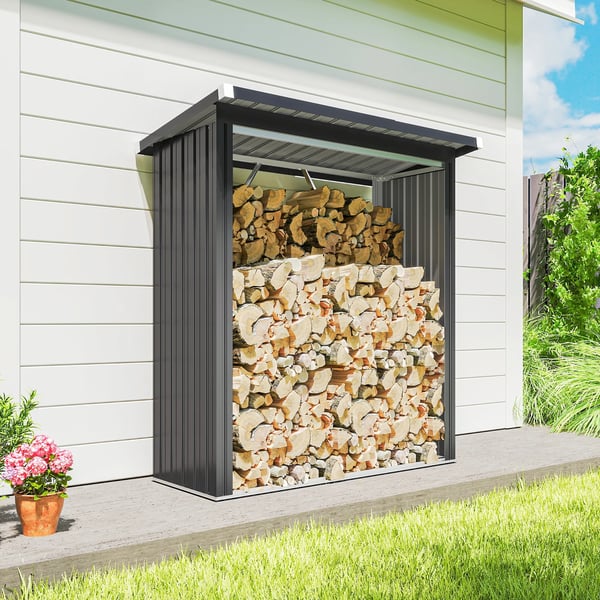 Vedförvaring Vedskydd Mörkrgrå Stål 150x66.5x150 cm
