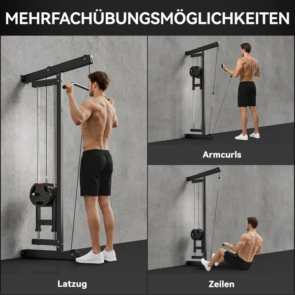 Roddmaskin för träning, väggmonterad fitnessutrustning, kabelmaskin för hemmagym, stål, svart