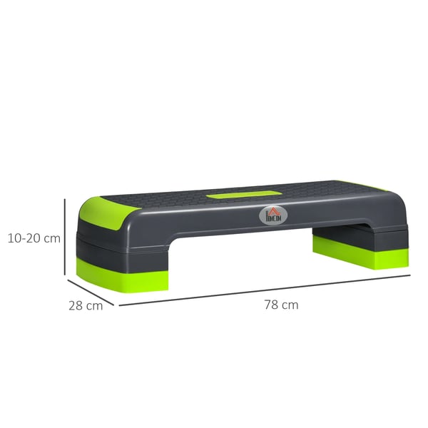 Aerobic Stepper Säädettävä Kuntoiluun Kotona, 3 tasoa (10/15/20 cm) Sisä-/Ulkokäyttöön, max. 150 kg, Harmaa/Vihreä, 78x28x10-20 cm