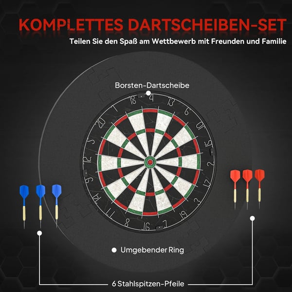 Dartskive Dartboard-sæt med beskyttelsesring, 6 dartpile med ståltip, Sisal, Plastik, Sort