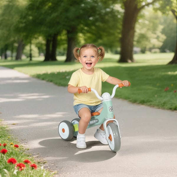 Løbecykel uden pedaler med 3 lydløse hjul til børn 12-36 mdr. Indendørs/udendørs brug, Grøn, Plastik