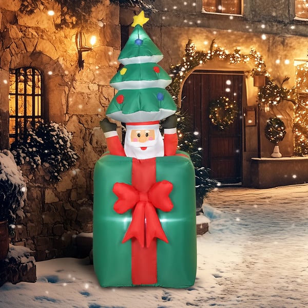 Uppblåsbar Juldekoration Tomte 1.6m Röd+Grön LED Polyester Vattentät