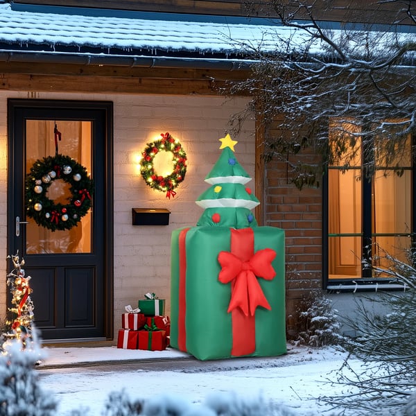Uppblåsbar Juldekoration Tomte 1.6m Röd+Grön LED Polyester Vattentät