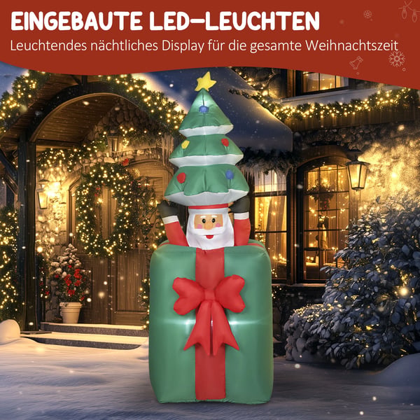 Uppblåsbar Juldekoration Tomte 1.6m Röd+Grön LED Polyester Vattentät