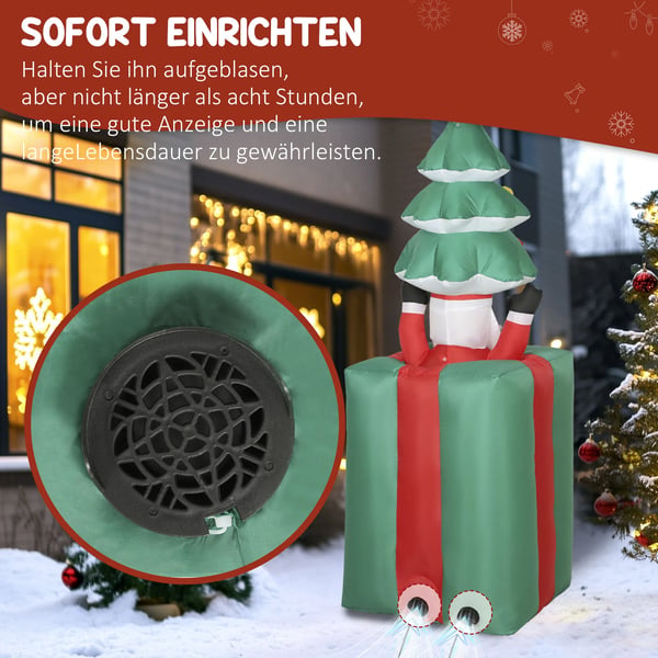 Uppblåsbar Juldekoration Tomte 1.6m Röd+Grön LED Polyester Vattentät
