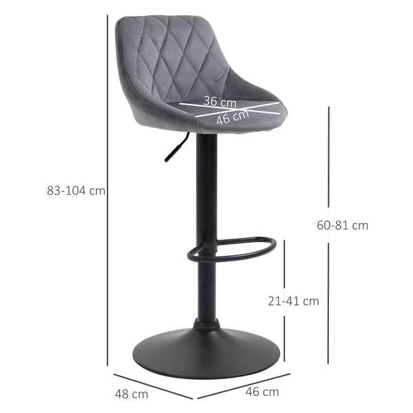 2 stk Barstole, Hjdejusterbar, Mrkegr, Polyester/Stl