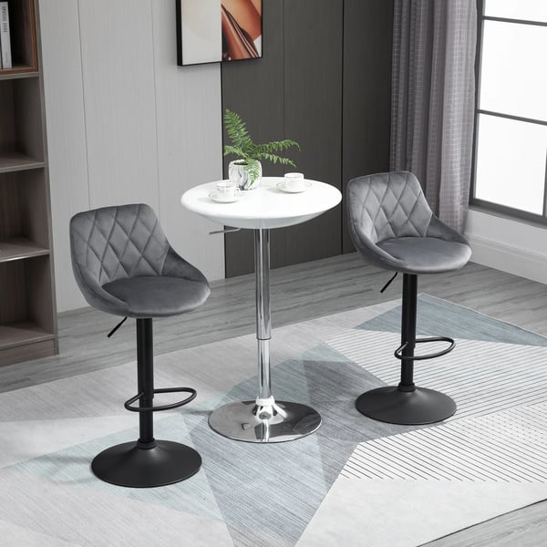 2 stk Barstole, Hjdejusterbar, Mrkegr, Polyester/Stl