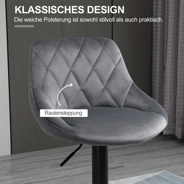 2 stk Barstole, Hjdejusterbar, Mrkegr, Polyester/Stl