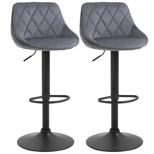 2 stk Barstole, Hjdejusterbar, Mrkegr, Polyester/Stl