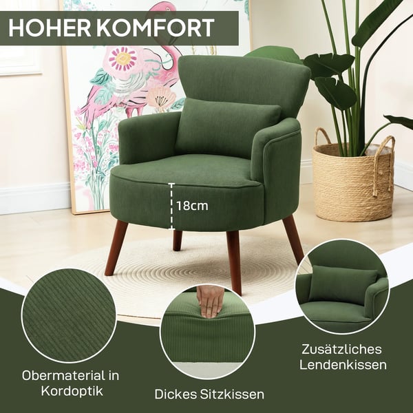 Lænestol i Grøn Polyester med Lændepude - Komfortabel og Stilfuld Accentstol til Stuen