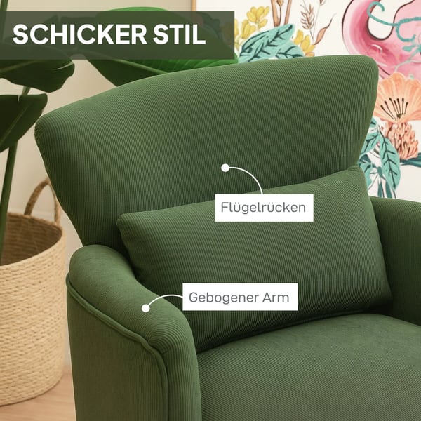 Lænestol i Grøn Polyester med Lændepude - Komfortabel og Stilfuld Accentstol til Stuen