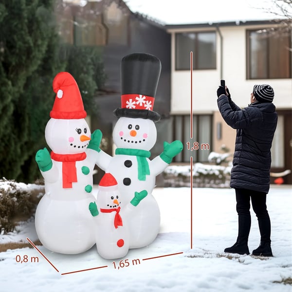 Uppblåsbar snögubbefamilj, 1,8 m Juldekoration med LED, Vit/Polyester, Inomhus/Utomhus