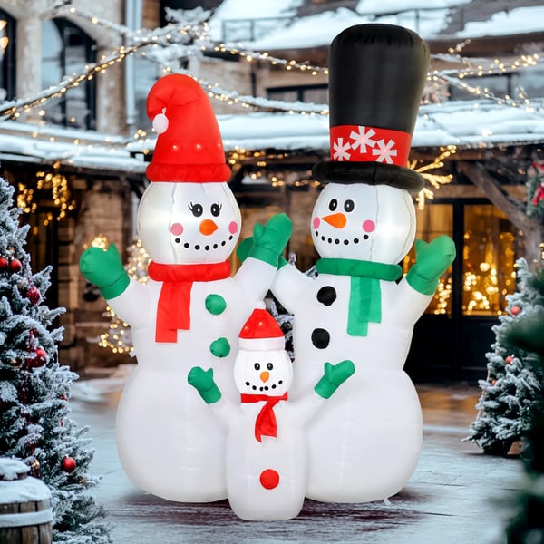 Uppblåsbar snögubbefamilj, 1,8 m Juldekoration med LED, Vit/Polyester, Inomhus/Utomhus