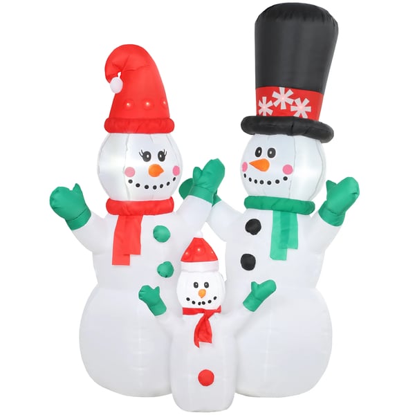 Uppblåsbar snögubbefamilj, 1,8 m Juldekoration med LED, Vit/Polyester, Inomhus/Utomhus