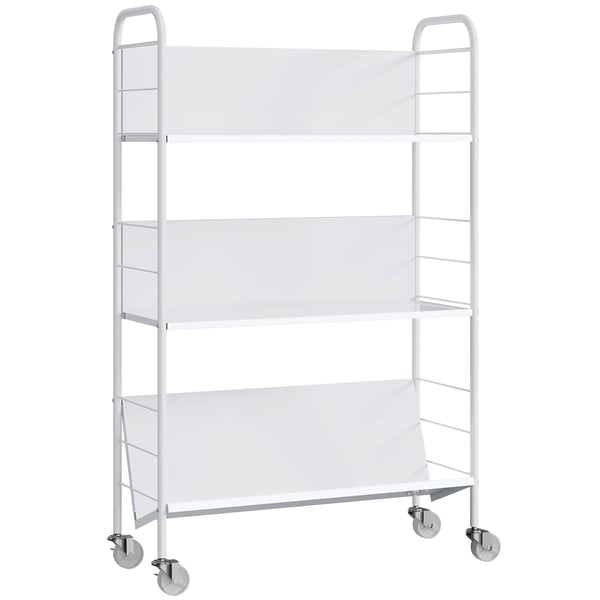Bokhylla förvaringshylla med 3 hyllplan, hjul, leksakshylla för sovrum, 69 x 26 x 108 cm, Vit