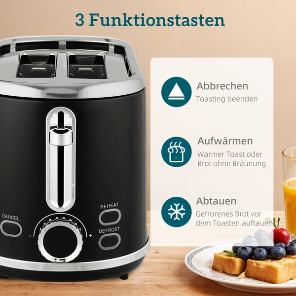 Vattenkokare och Brödrostset - Retrodesign, 1.7L, 2200W, LED, Minnesfunktion, Svart Plast/Stål