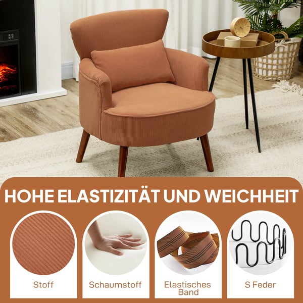 Lænestol i Orange Polyester – Komfortabel Accentstol med Lændepude