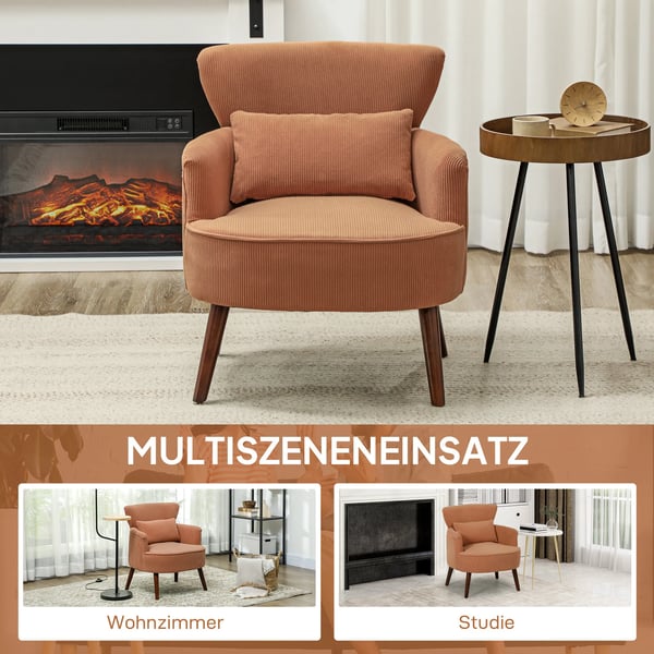 Lænestol i Orange Polyester – Komfortabel Accentstol med Lændepude