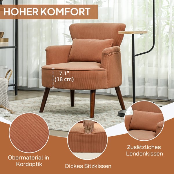 Lænestol i Orange Polyester – Komfortabel Accentstol med Lændepude