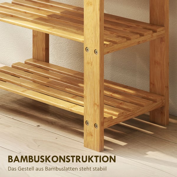 Skobænk af bambus med 2 hylder, bænk til entré, 50x28x45cm, natur