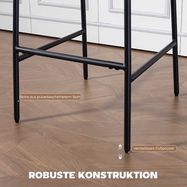 Barstolar, set om 2, vadderade högstolar för köksö, hemmabar, ryggstöd, fotstöd, tygklädsel, stål, grå