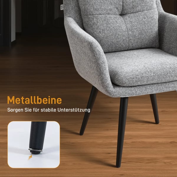 Moderne accentstol med metalben, lysegrå