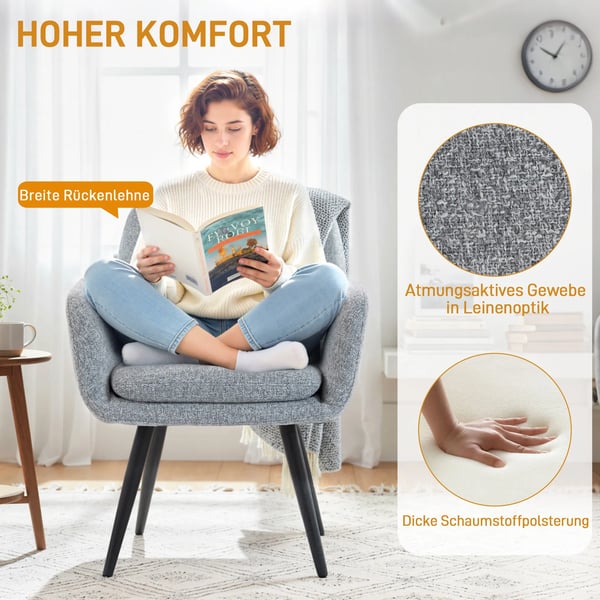 Moderne accentstol med metalben, lysegrå