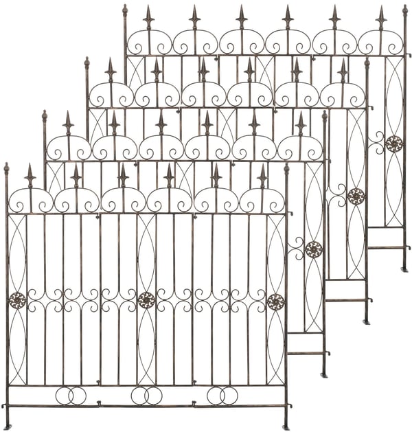 Sæt med 4 bronze metal havehegn, rustik landstil, 116 cm H x 124 cm B, jern espalier til planter