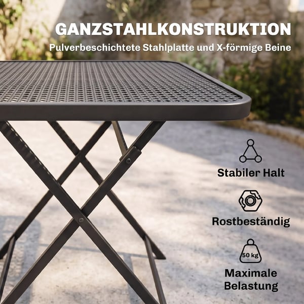Hopfällbart Trädgårdsbord 70x70 cm - Väderbeständigt Balkongbord i Svart Stål