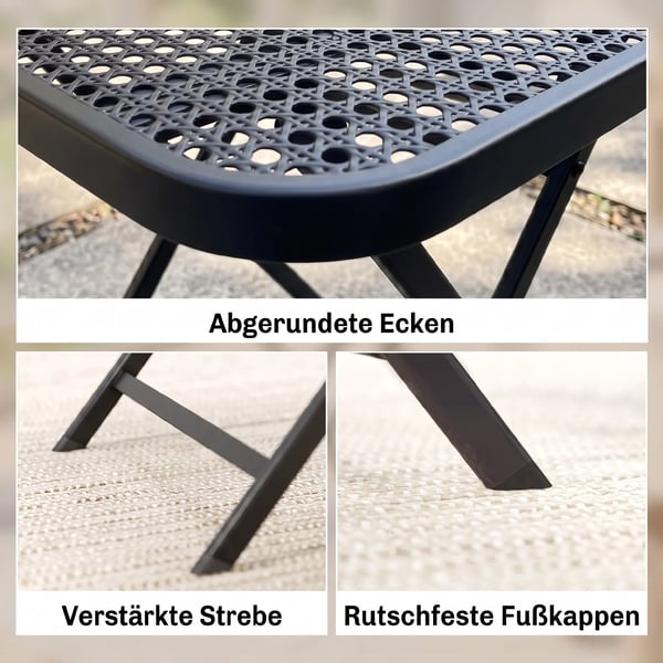Hopfällbart Trädgårdsbord 70x70 cm - Väderbeständigt Balkongbord i Svart Stål