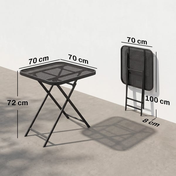 Hopfällbart Trädgårdsbord 70x70 cm - Väderbeständigt Balkongbord i Svart Stål
