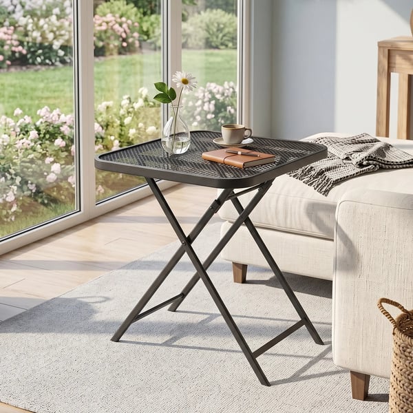 Hopfällbart Trädgårdsbord 70x70 cm - Väderbeständigt Balkongbord i Svart Stål