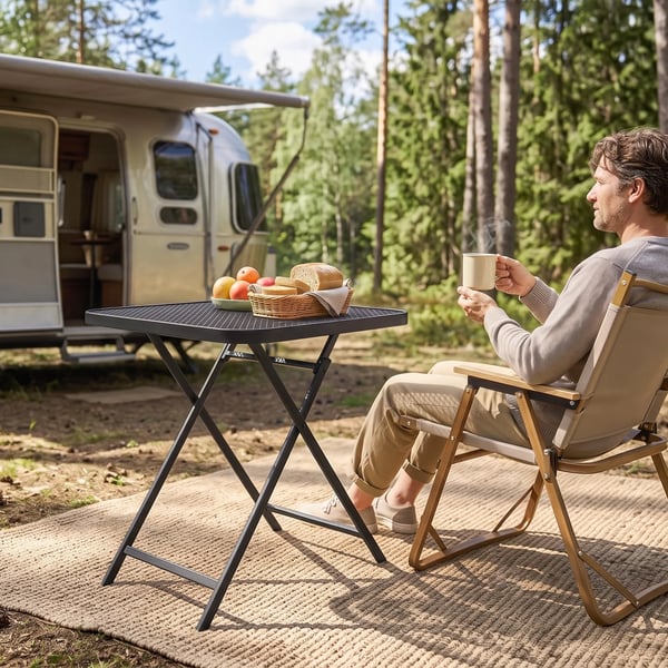 Hopfällbart Trädgårdsbord 70x70 cm - Väderbeständigt Balkongbord i Svart Stål