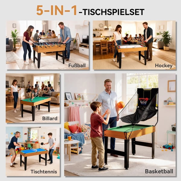 5-i-1 Multifunktionellt Spelbord - Valnöt/Svart