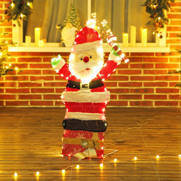 Juldekoration Tomte med LED-lampor, Varmvit, Flerfärgad Stålram, 97 lampor, 93 cm hög