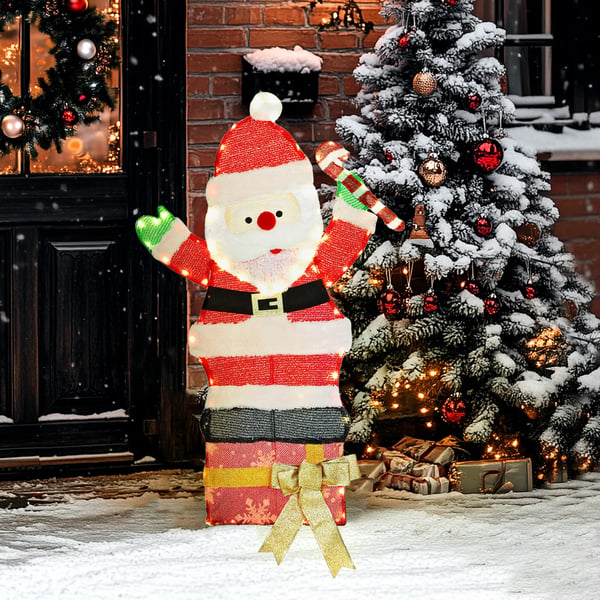 Juldekoration Tomte med LED-lampor, Varmvit, Flerfärgad Stålram, 97 lampor, 93 cm hög