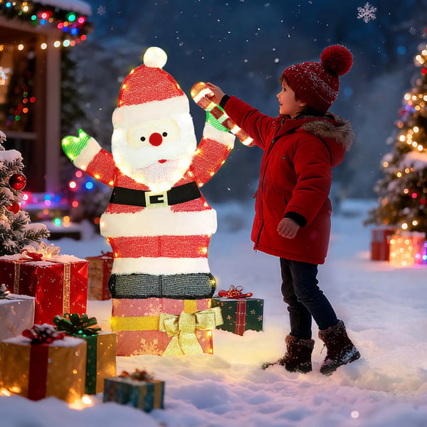 Juldekoration Tomte med LED-lampor, Varmvit, Flerfärgad Stålram, 97 lampor, 93 cm hög