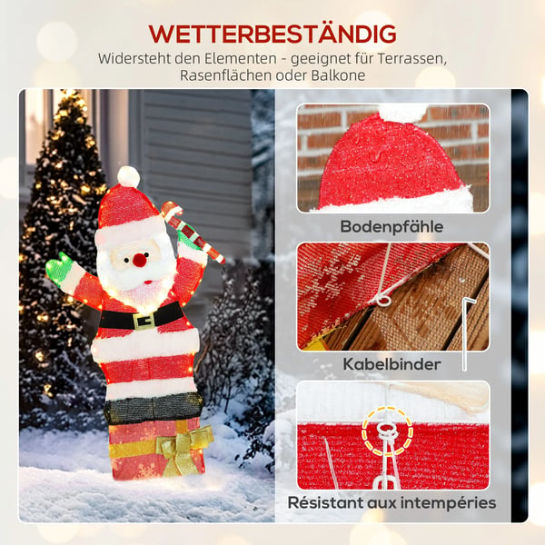 Juldekoration Tomte med LED-lampor, Varmvit, Flerfärgad Stålram, 97 lampor, 93 cm hög